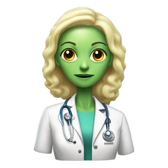 Reptilian alien woman, blonde, is a doctor sticker