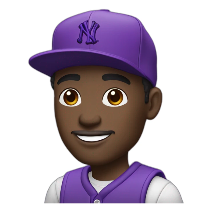 dark-skinned guy in violet attire, wearing a violet NY cap and rocking violet Jordan Retro 4. 🟣🧢👟 sticker