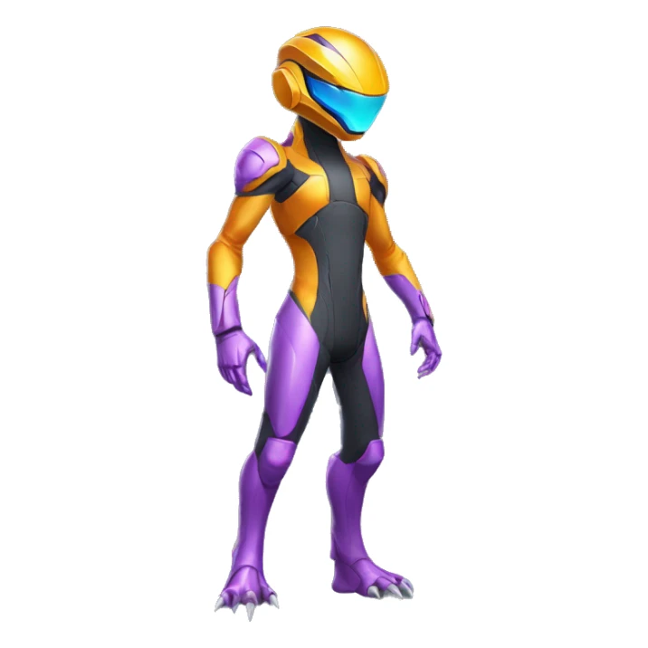 A Lizard-Reptile-Raptor-Alien-Genesect-Mewtwo-Fakémon, with a futuristic visor-helmet, wearing a techwear-suit, Full Body sticker
