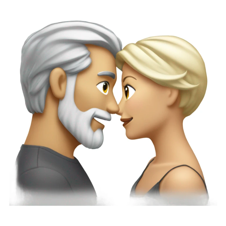 Handsome greying man with long hair in a tail and beard kissing blond athletic woman with pixie cut sticker