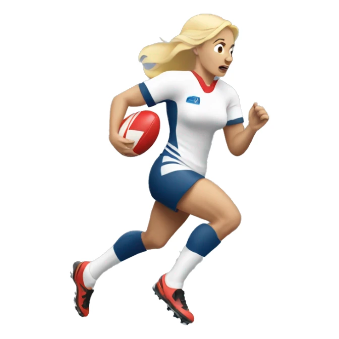 Blonde woman rugby player running with ball sticker