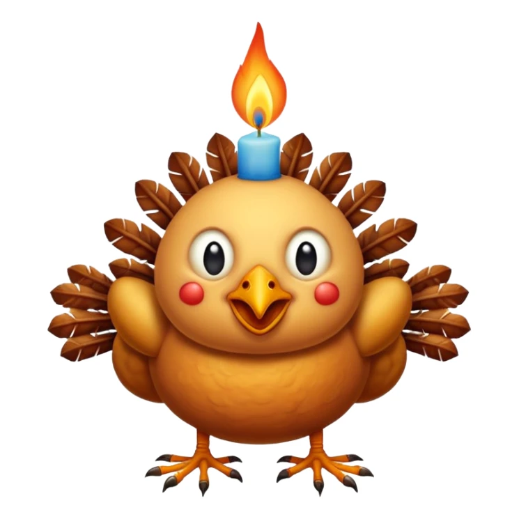 grotesque, round, turkey-like creature with turkey legs with a candle on its head. sticker