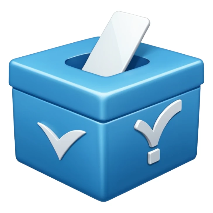 A blue box with a white cartoony checkmark in the middle sticker