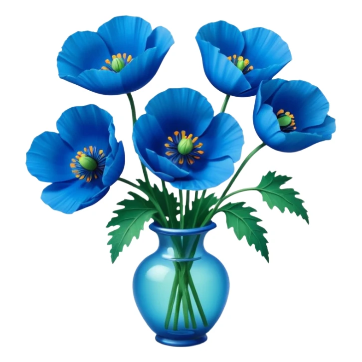 Still life realistic 3D rendering, bright blue poppies sticker