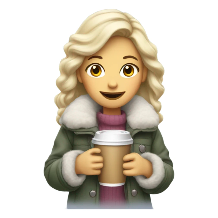 blondegirl wearing fluffy jacket and a coffee to go in hand sticker