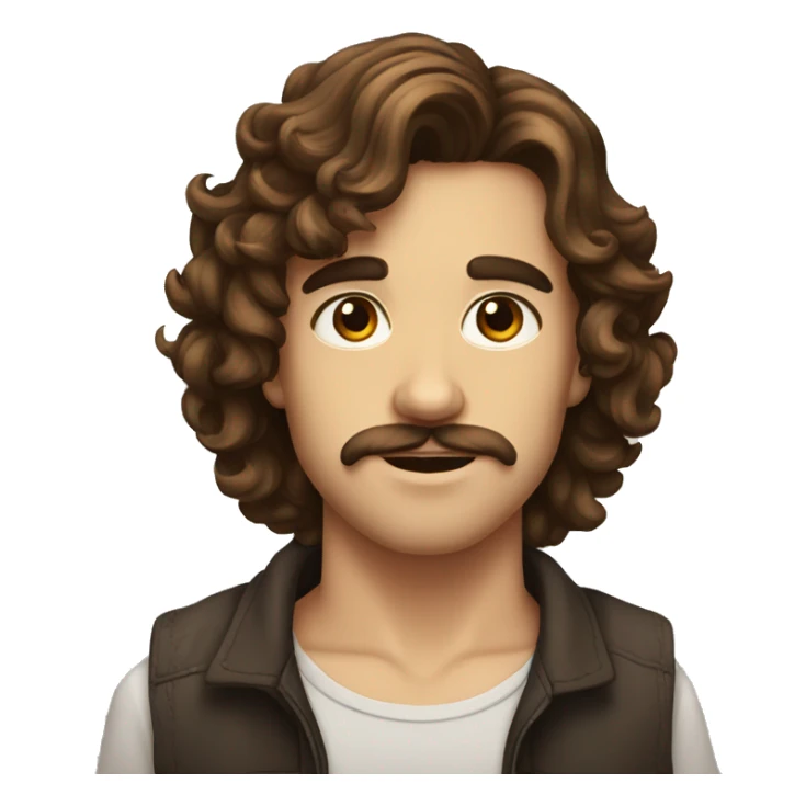young men with brown long currly hair, little mustach and small beard sticker