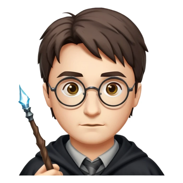 Harry Potter with glasses, lightning scar, and wand sticker