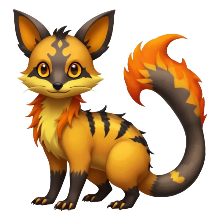 Rare warm-colored exotic cute epic aesthetic gothic colorful Salandit-Eevee-Civet-species-Fakemon-hybrid-creature, with markings, full body sticker