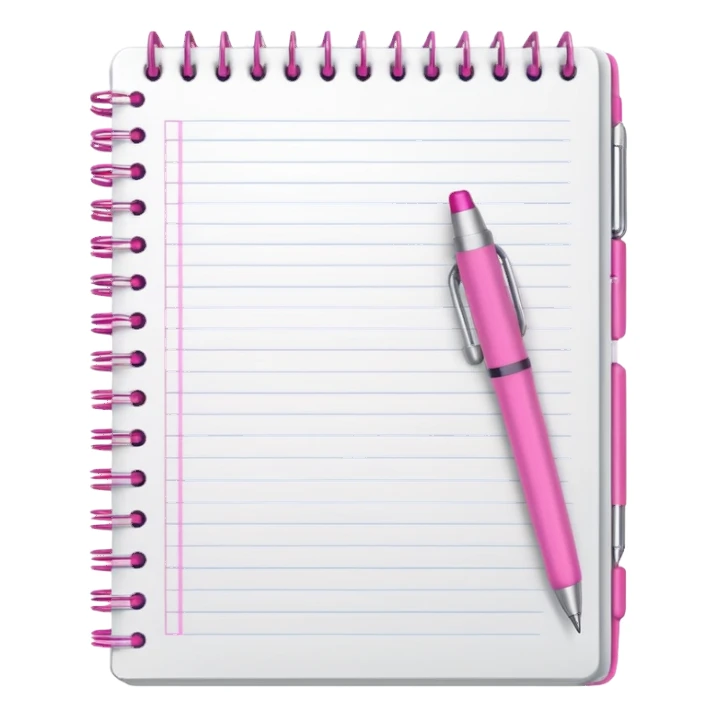 white spiral notebook with some list on it and a pink pen nearby sticker