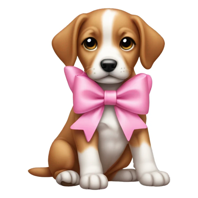 Puppy wearing a pink bow on ear sticker