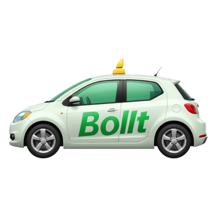 white car, side view, with 'Bolt' written in green on the door sticker