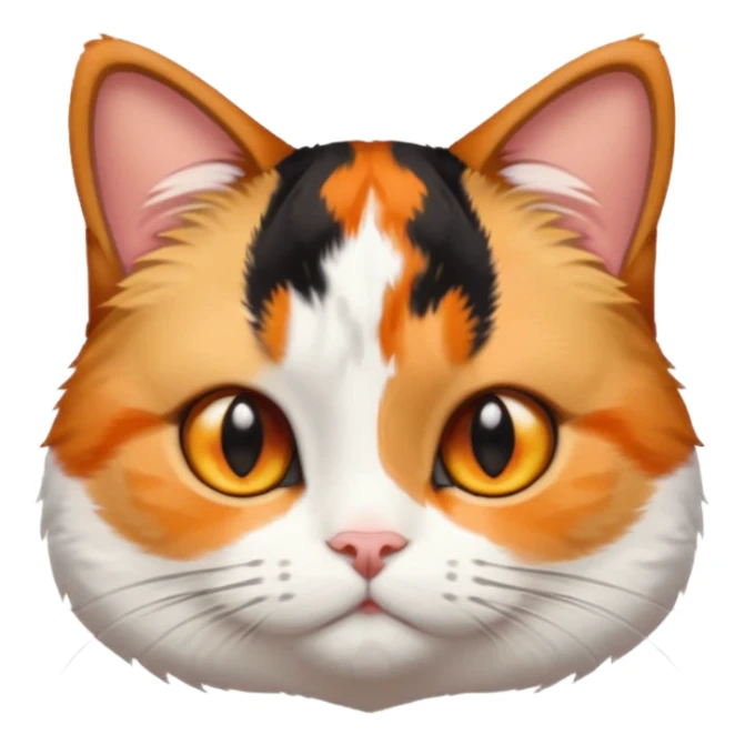 calico cat with small head, hazel eyes, and short but chubby body sticker