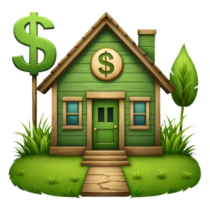 a normal simple house with a big dollar sign in the middle sticker