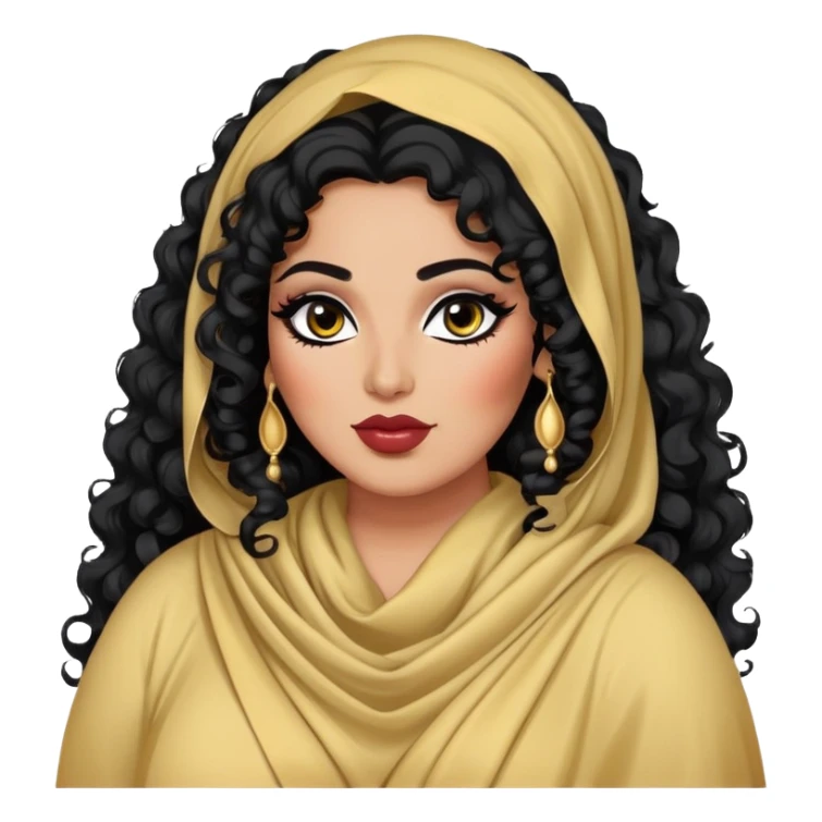 big plus size, arab, long black curly hair, baddie,pretty, makeup, lipgloss, black eyeliner, dark skin, dupatta/shawl
 sticker