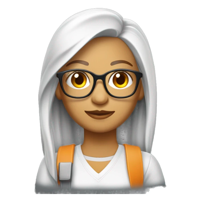 Profesora de plástica con el pelo medio largo rubio anaranjado con los ojos marrones y gafas redondas una camiseta blanca y tejanos y lleva pinceles y colores  sticker