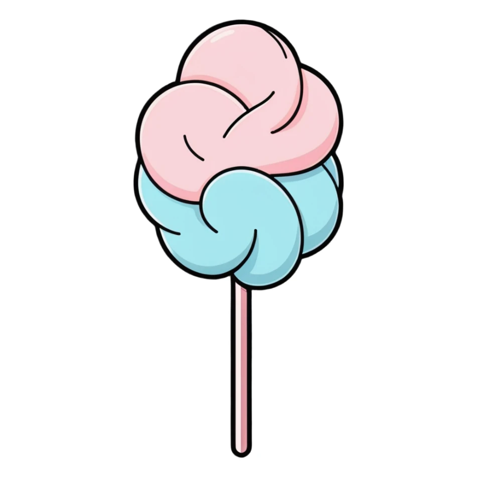 fluffy pastel pink cotton candy on a paper stick, swirling cloud-like texture, fluffy, not stringy or messy sticker