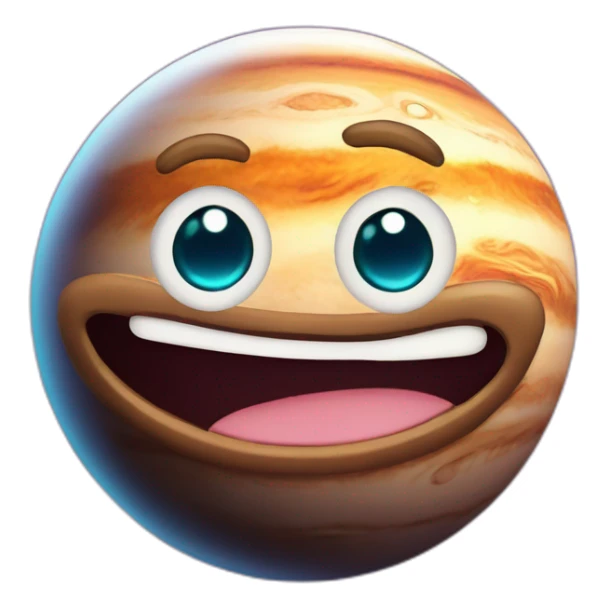 planet Jupiter with a cartoon smiling face with big stupid eyes sticker