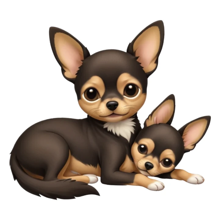A high-resolution photo-realistic digital illustration of a  black tan chihuahua sleeping lazily on the ground sticker
