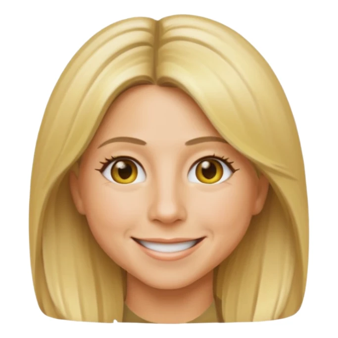 Jennifer Aniston as an emoji, smiling, blonde hair sticker
