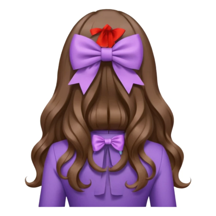 long wavy brown hair from behind with a medium lilac bow sticker