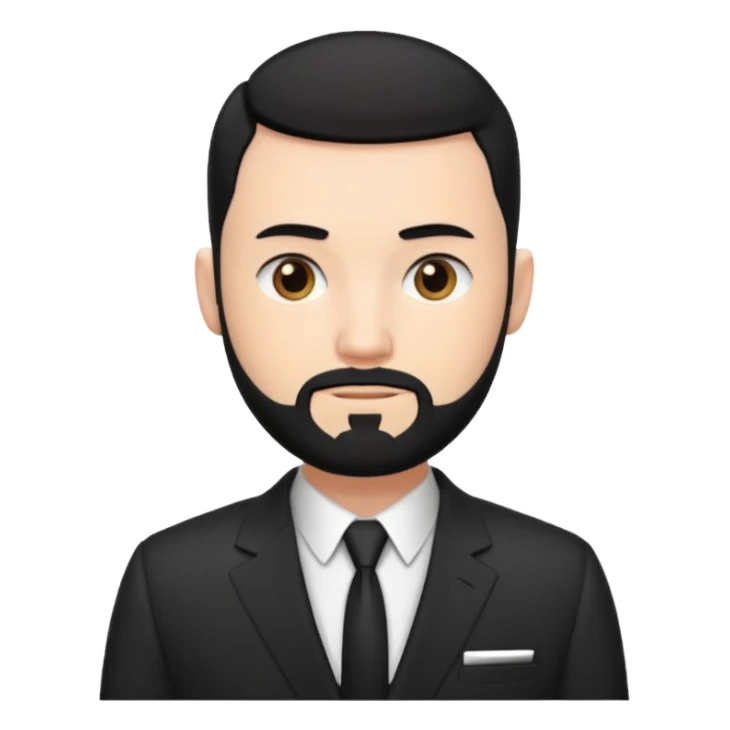 thin adult man, white, with black hair with buzzcut, with nice beard, wearing suit sticker