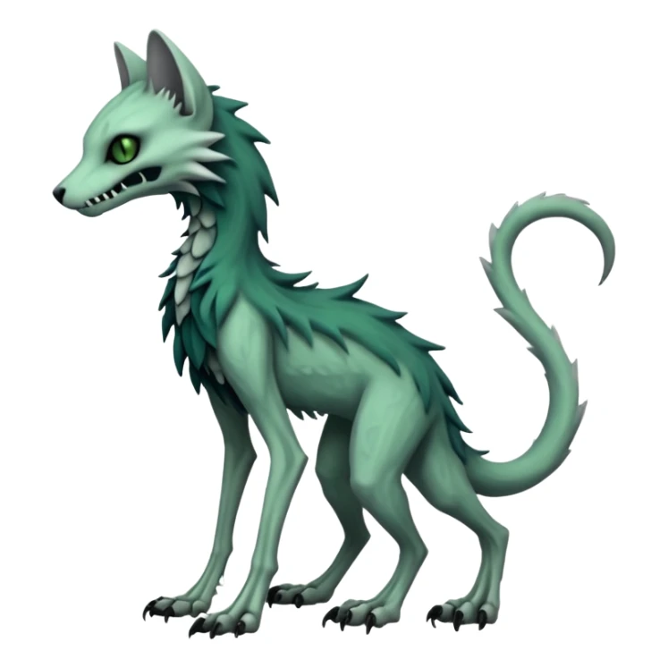 Macabre spectral spooky dark bleak blackish swampy white-skeletal gloomy ghostly dark greyish dark-deep-greenish foggy eldritch beautiful realistic edgy fantasy ghoul-like zombie-like stitched feline-vernid-sergal-fursona animal creature with a tufted tail full body with intricate markings  sticker