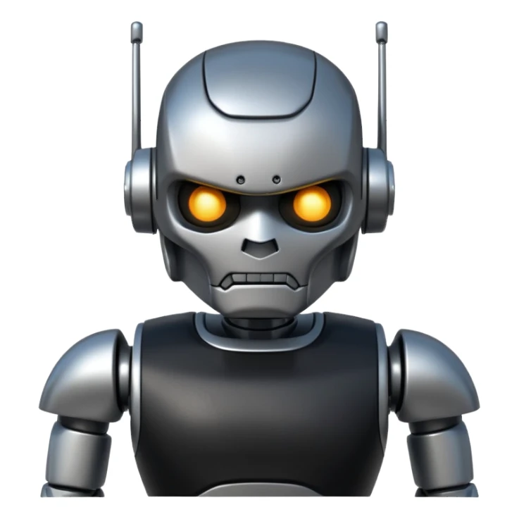 Make robot and wearing a black t shirt and angry sticker
