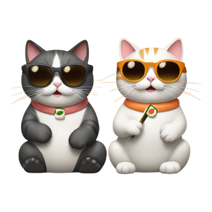two cats wearing sunglasses and eating sushi sticker