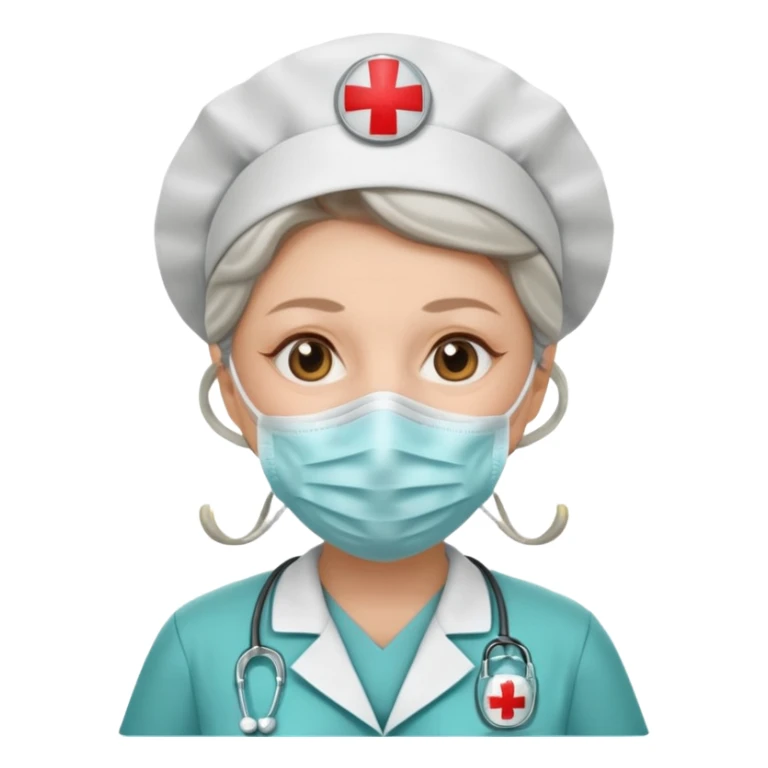 Old, female, wearing mask, solemn, nurse uniform
 sticker