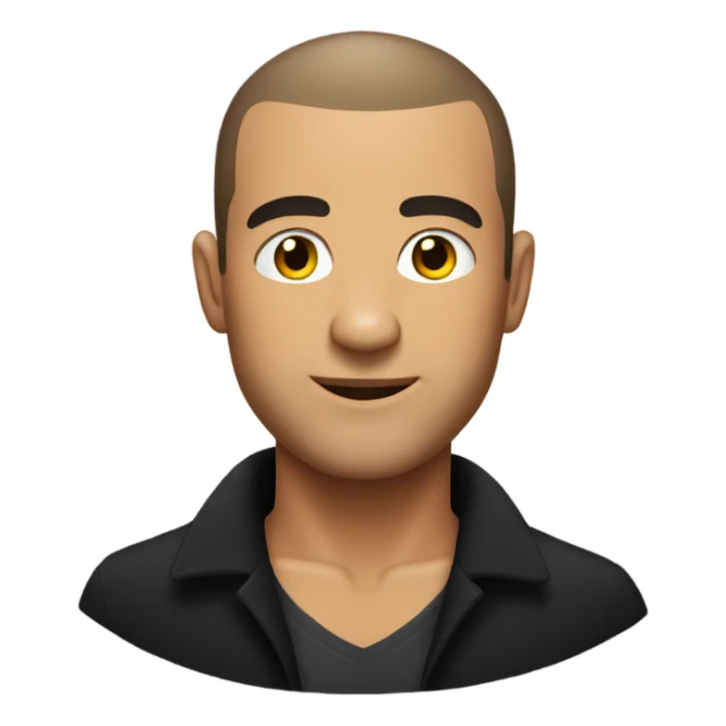 italian man, with buzz cut and no beard. wearing a black smart shirt unbuttoned. sticker