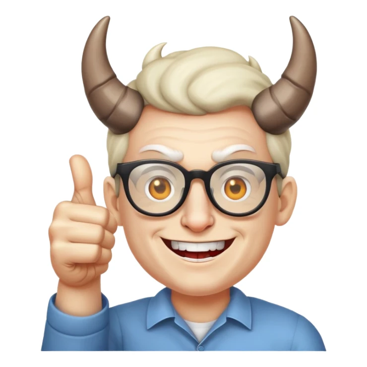 evil horn half brain smile glasses thumbs up sticker