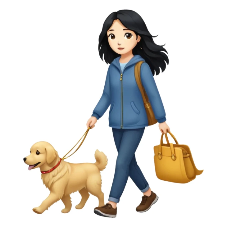 Long black hair - girl walking with a golden retriever sticker