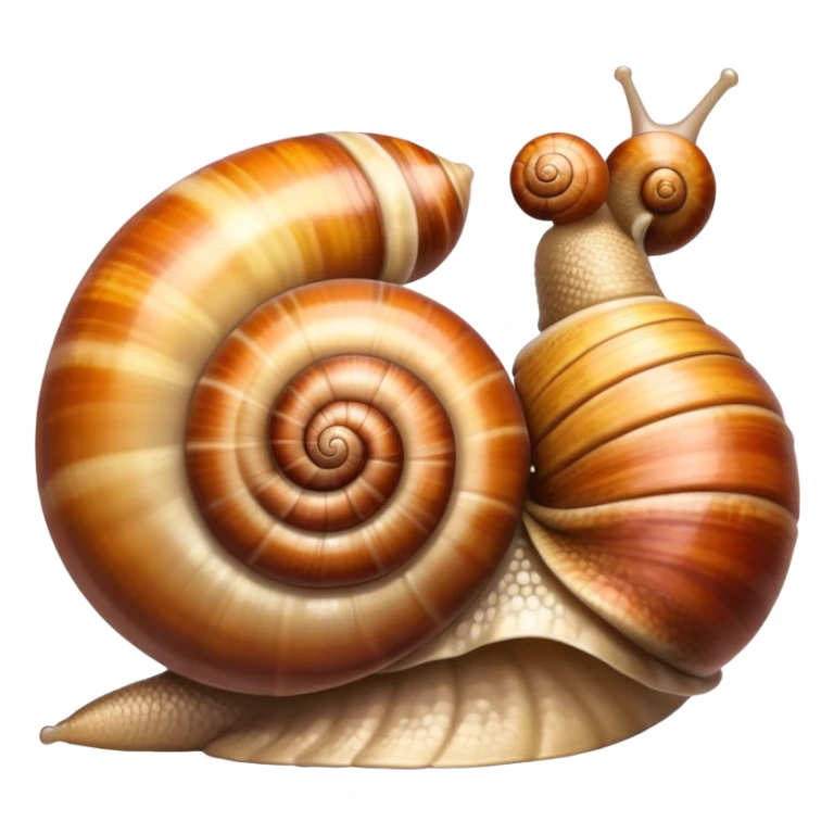 Close-up of large home snails inside a terrarium, showcasing their soft, spiral shells and glistening bodies, with a gentle light highlighting their details. Transparent background. sticker