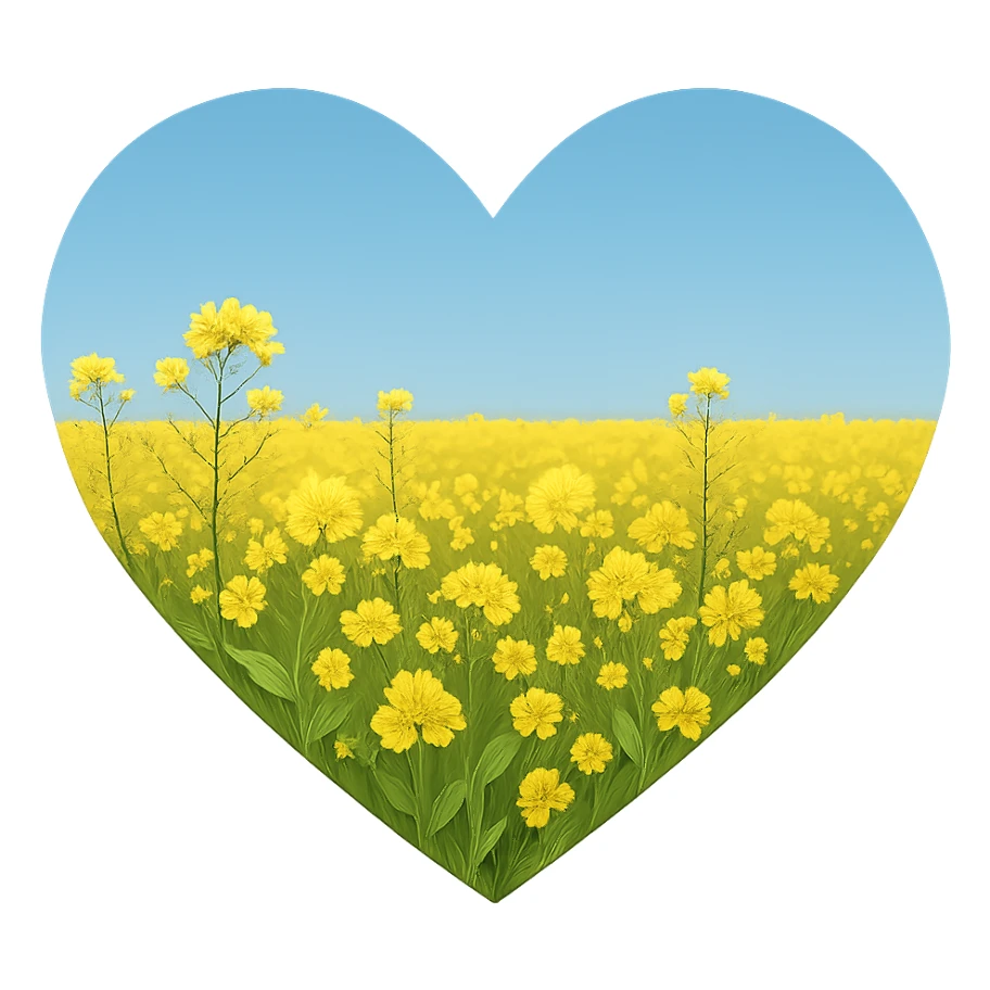 heart with a golden canola field, clean digital illustration sticker