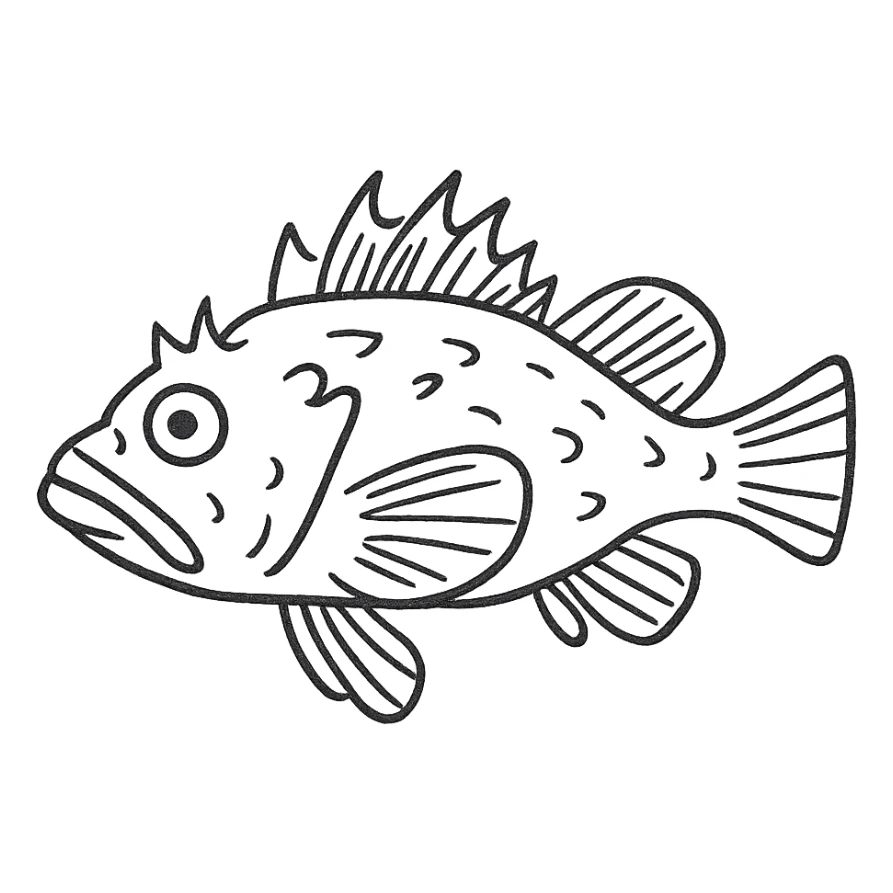 brown scorpion fish, hand drawn outlined icon with sketchy lines sticker