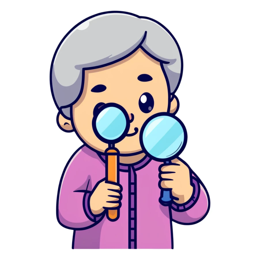 grandmother character holding a magnifying glass sticker