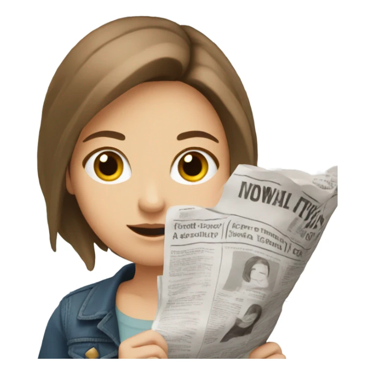 White Girl with brown hair reads a newspaper  sticker