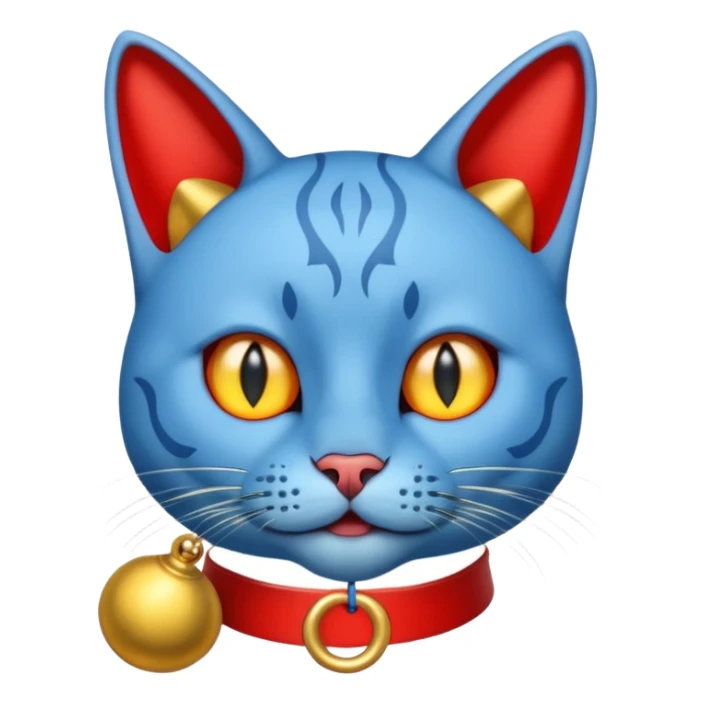 Cat with no ears head blue body blue with gadget with gold bells red tail sticker