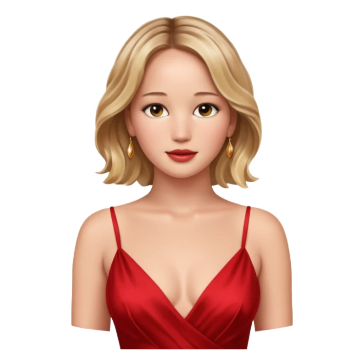 Jennifer Lawrence, in a red dress sticker
