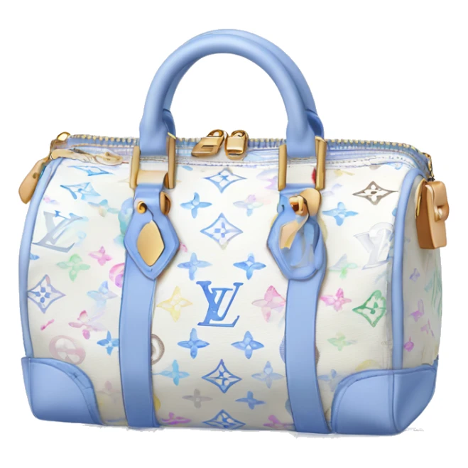 White Designer Louis Vuitton bag with periwinkle monogram and trim sticker