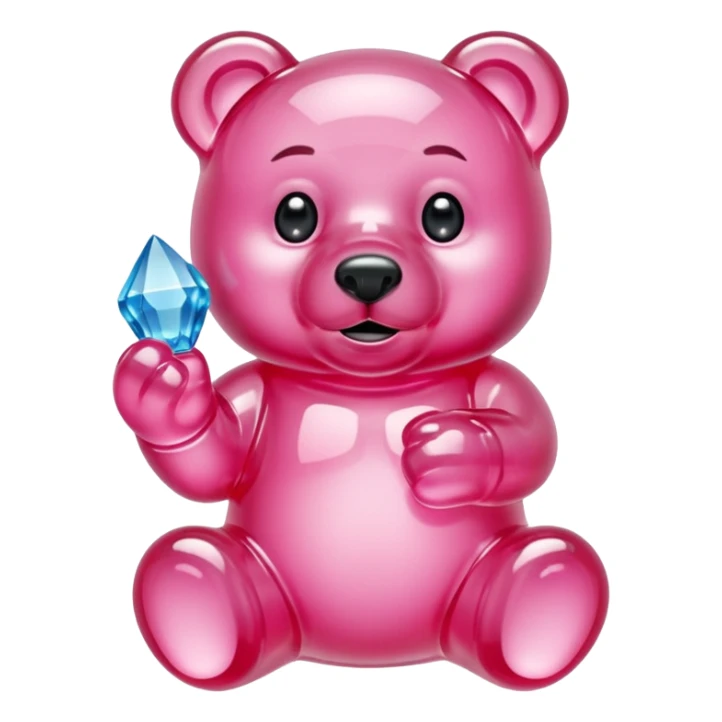 Pink Gummybear with crystal type structure for skin holding a crystal sticker