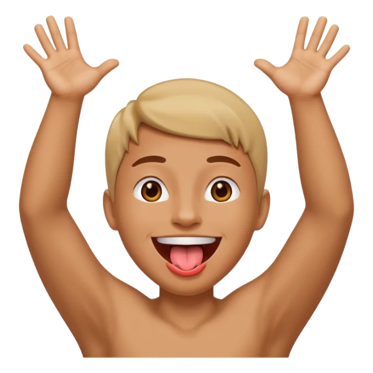 face with tongue out and both arms up sticker