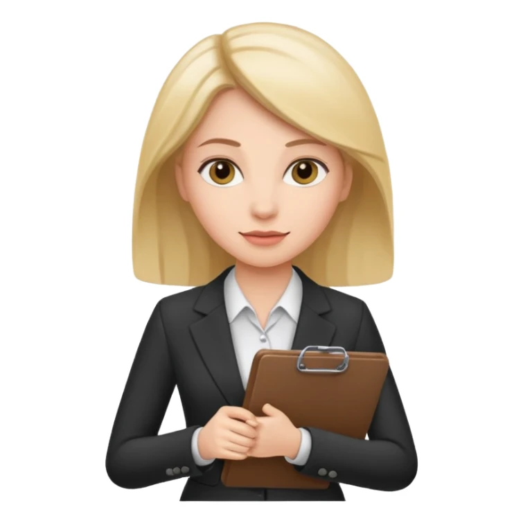 woman in business attire holding a clipboard sticker