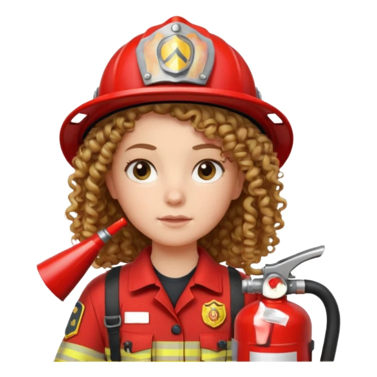 Firefighter girl curly hair with red uniform fire extinguisher sticker