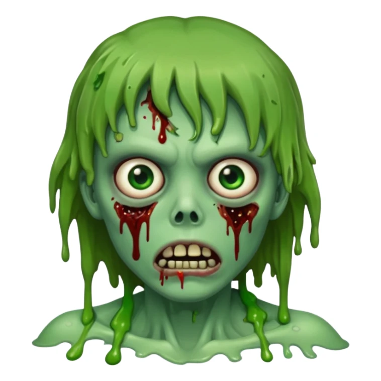 zombie slime youthful face, messy brown fringe, sticker