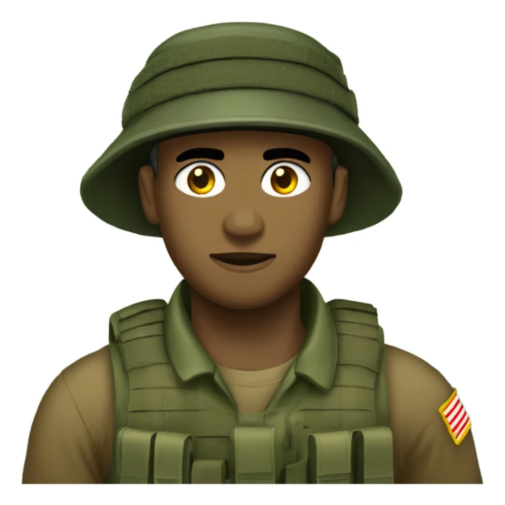 recon marine in jungle fatigues with bush hat sticker