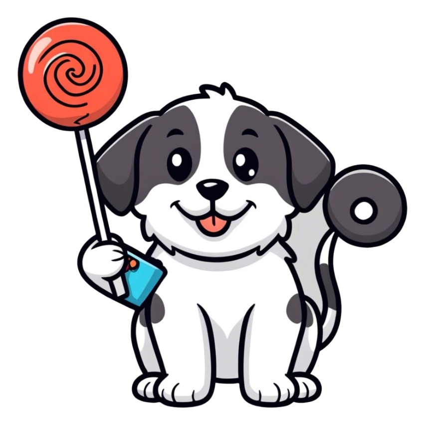 Dog eating a lollipop and waving hi sticker