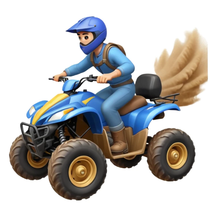 man riding an ATV, dynamic action pose, off-road vehicle, dust trail, 3D cartoon, mobile game icon style, clean background, no text, no watermark

 sticker