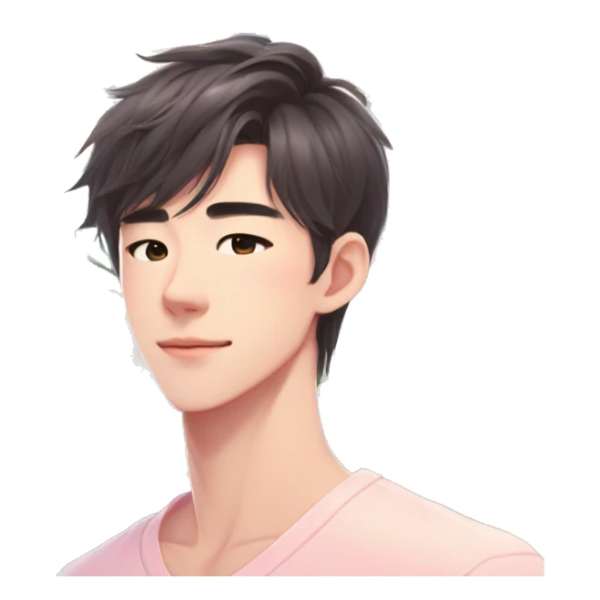 Gorgeous bright sparkly romantic Asian pastel anime guy with blushing face and flowers aesthetic trending style outside sticker