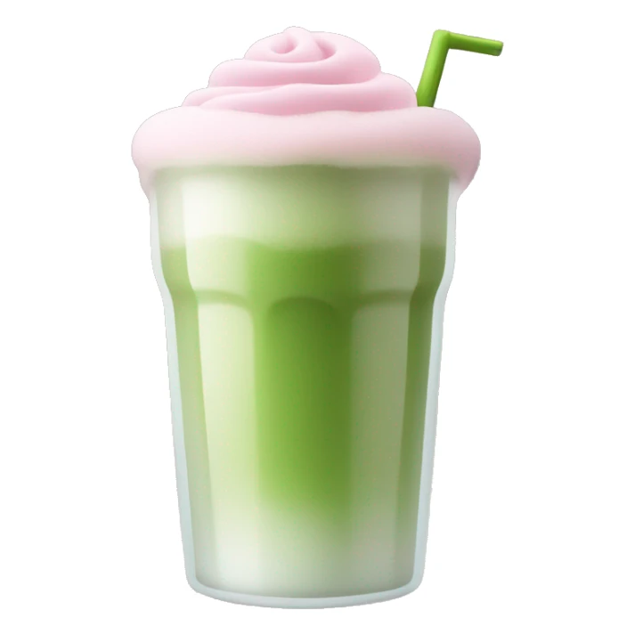 Clear long cup, no handle, with light pink drink, matcha foam sticker